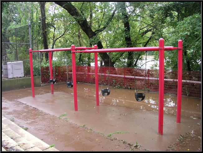 Flooded play equipment at Venice Island Rec Center