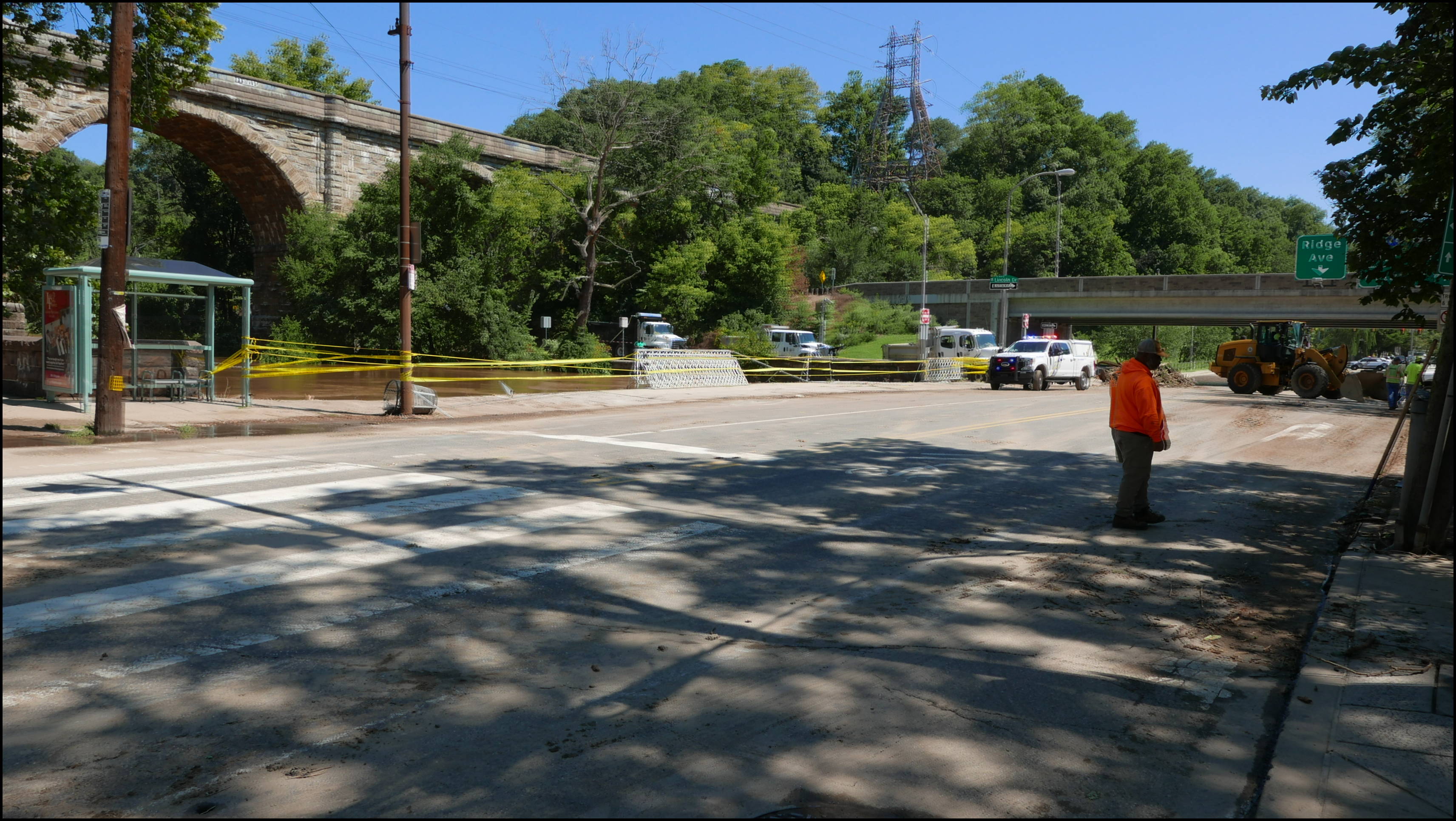 Wissahickon Creek and Ridge Ave (Wissahickon Transfer) -- Debris damaged the railing which is being repaired.