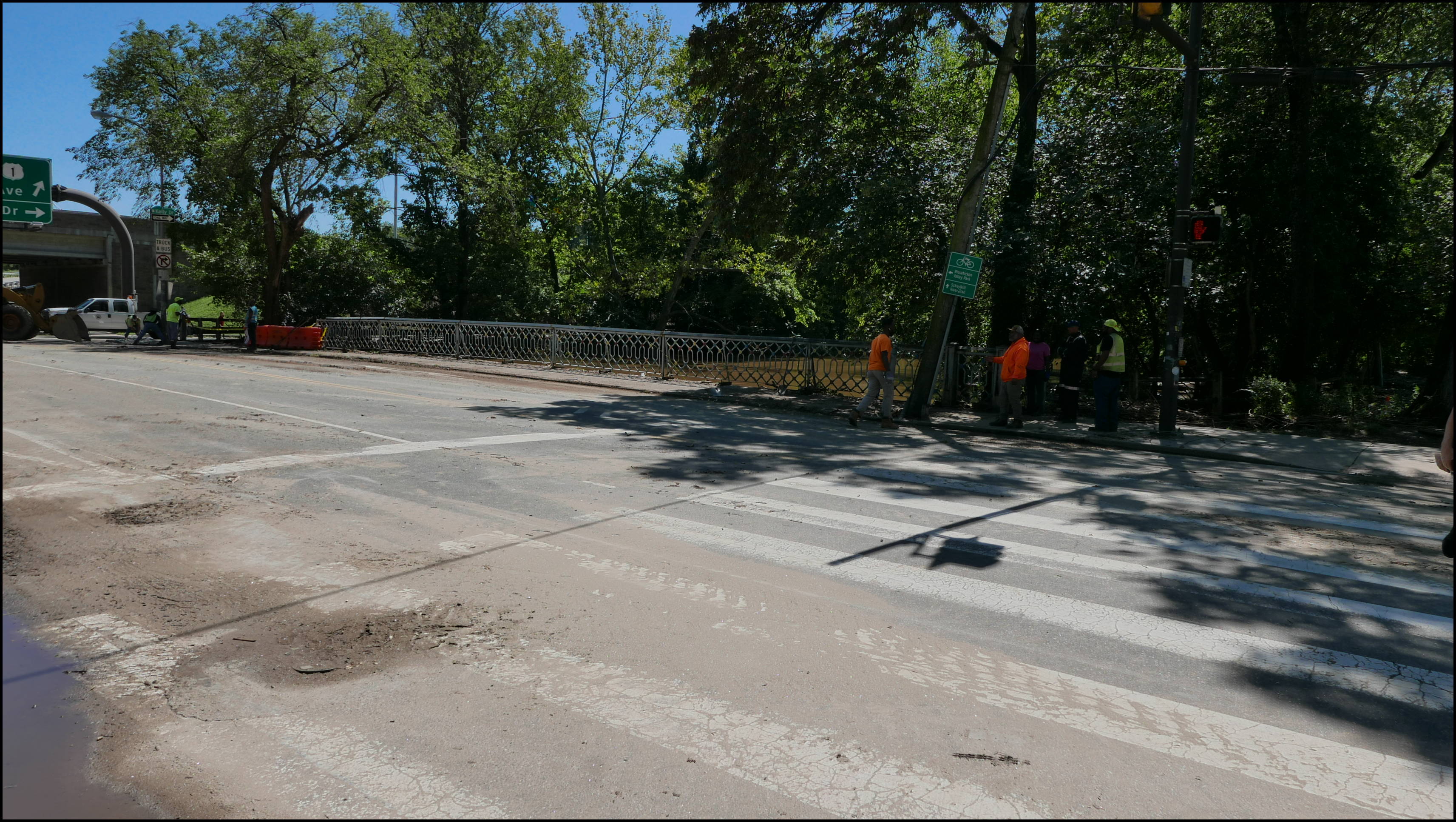 Wissahickon Creek and Ridge Ave (Wissahickon Transfer) -- Debris damaged the railing which is being repaired.