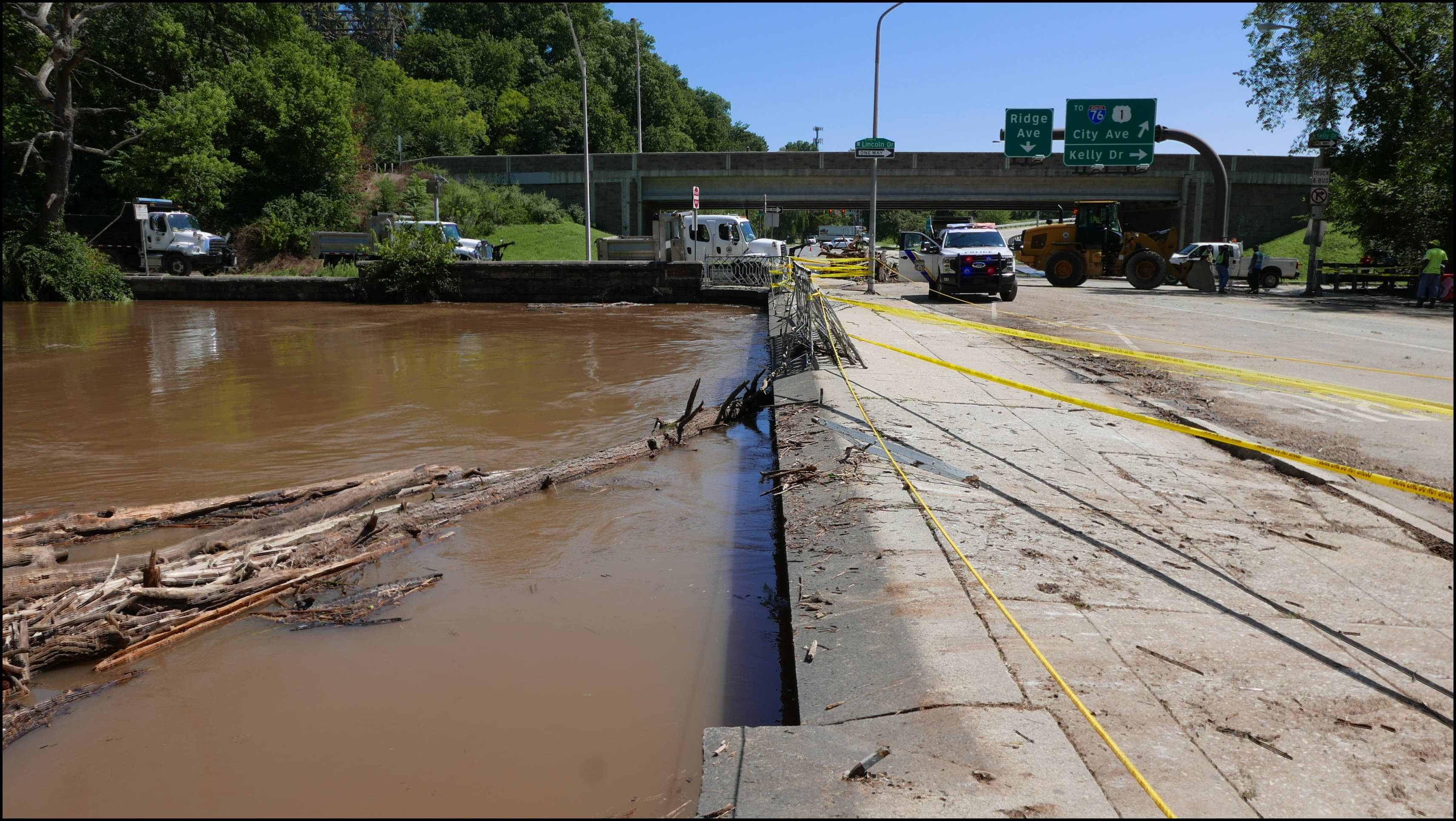 Wissahickon Creek and Ridge Ave (Wissahickon Transfer) -- Debris damaged the railing which is being repaired.