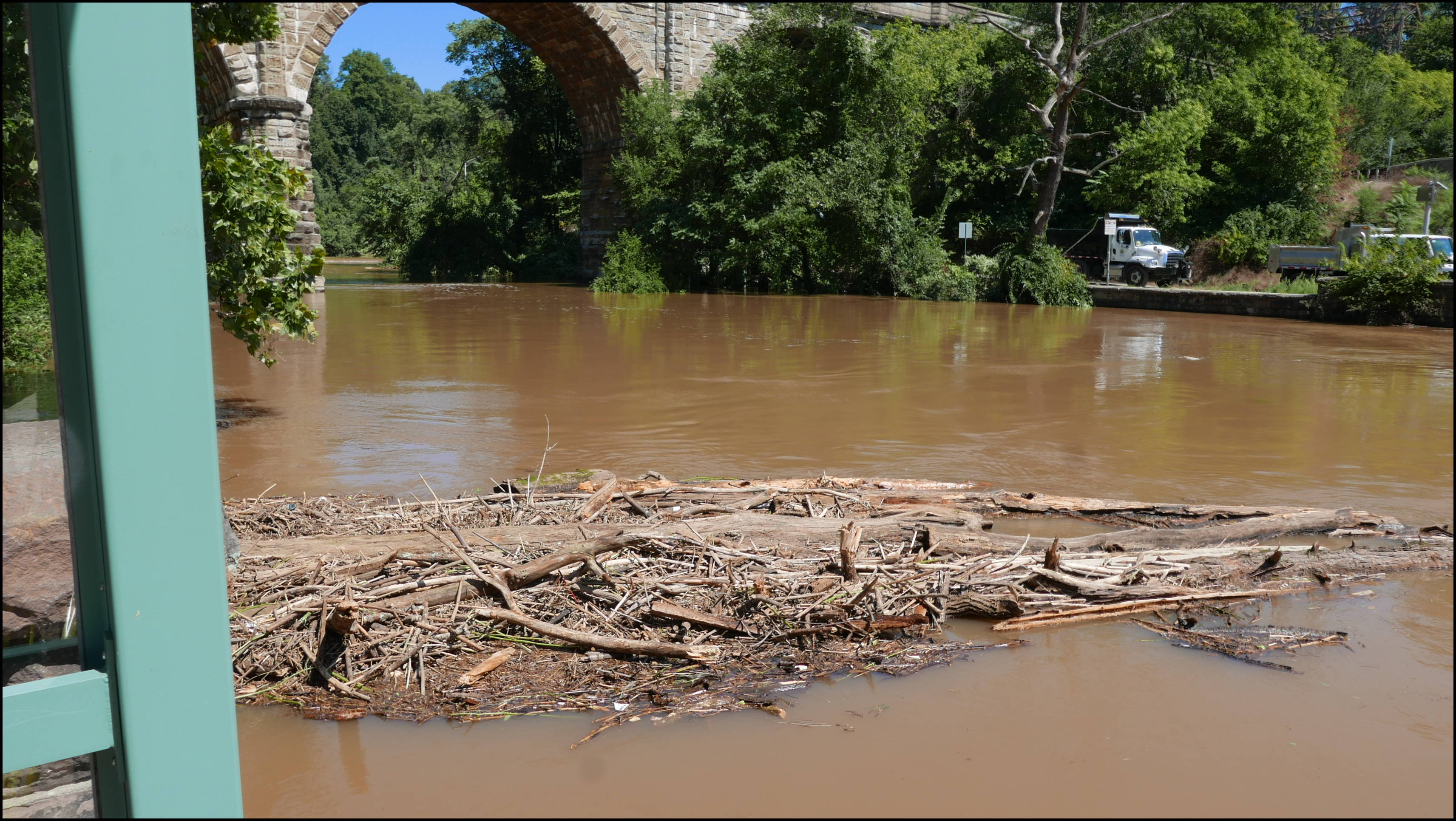 Wissahickon Creek and Ridge Ave (Wissahickon Transfer) -- Debris damaged the railing which is being repaired.