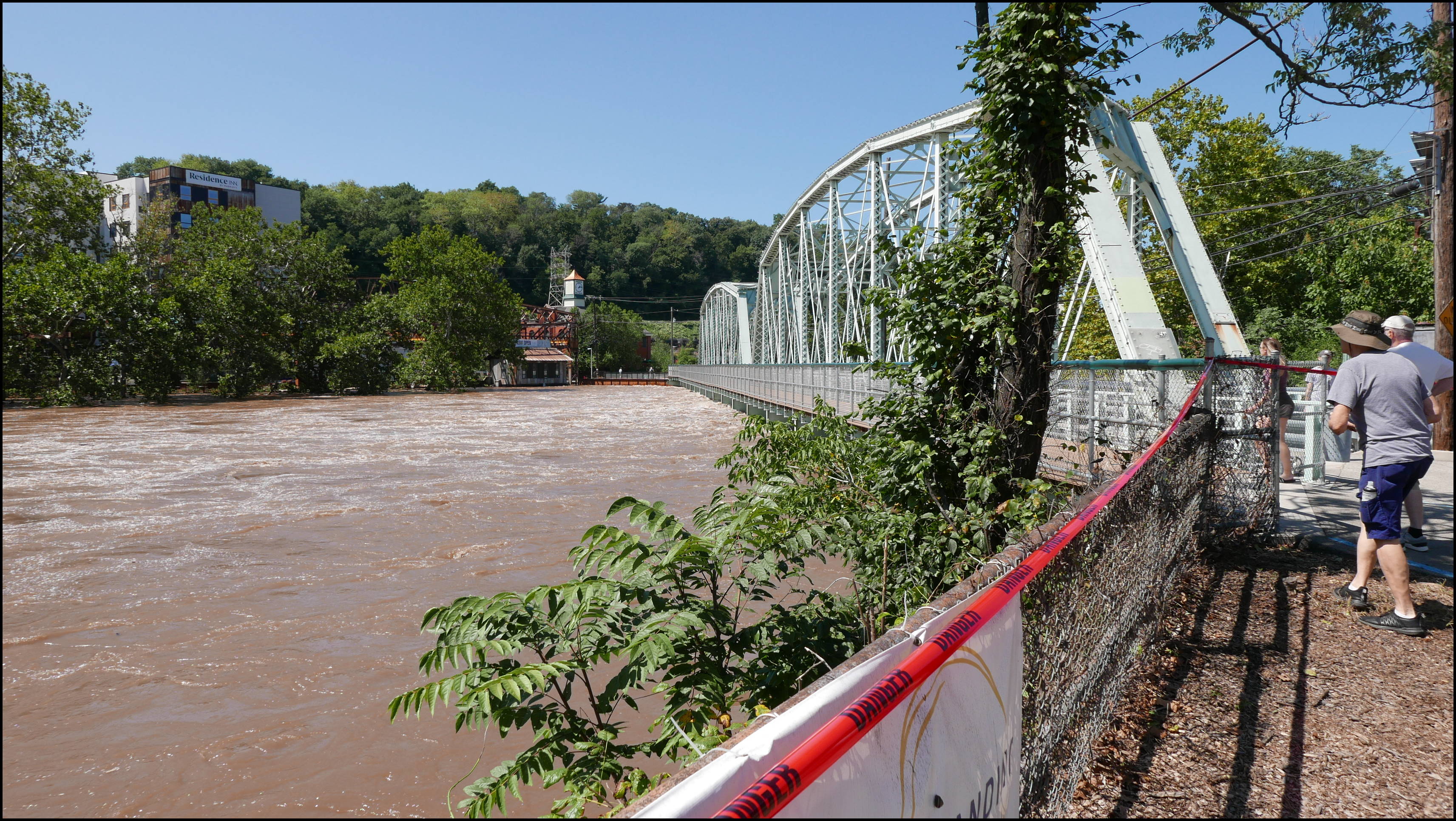 Southern limit of flooding on Main Street -- Bridge to The Royal Athena -- Closed.