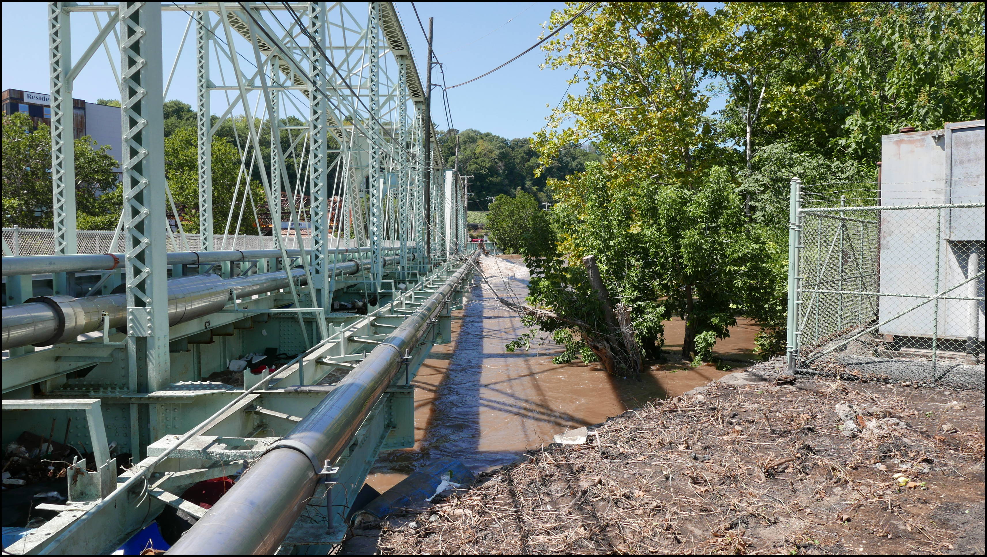 Southern limit of flooding on Main Street -- Bridge to The Royal Athena -- Closed.