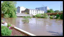 Manayunk Canal behind houses and Watermill development.