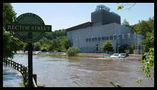 Rector Street and the canal -- VI Rec Center and flooded cars.