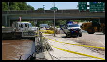 Wissahickon Creek and Ridge Ave (Wissahickon Transfer) -- Debris damaged the railing which is being repaired.