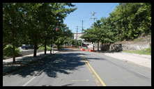 Southern limit of flooding on Main Street -- Water has been receding. Debris line on Main Street.