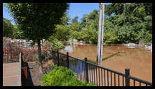 Southern limit of flooding on Main Street -- Flooded cars in the Yarn Factory Lofts (Wilde Yarn) parking lot.